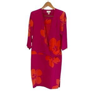 Vintage Silk by St. Gillian Dress Drop Waist 3/4 Sleeve Faux Wrap Top | size 4